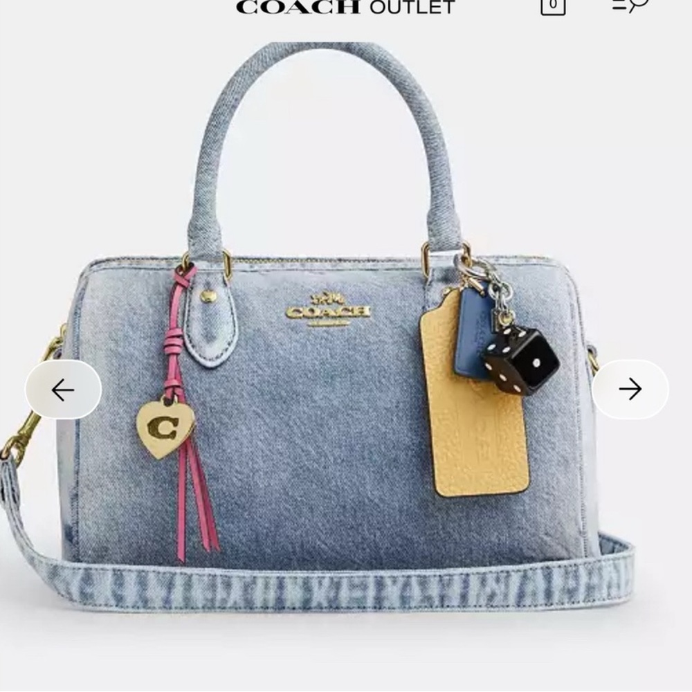 COACH Loved Denim Medium Rowan Satchel Bag with Pink Tassel Charm